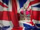 royal golden crown with jewels on british flag 